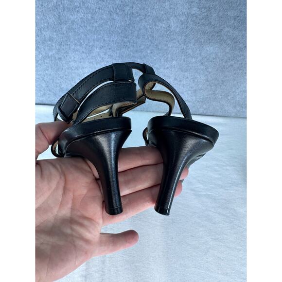 Naturalizer Women's sz 8 Hattie Black Leather Kitten Heel Ankle Strap Open Toe - Picture 10 of 10